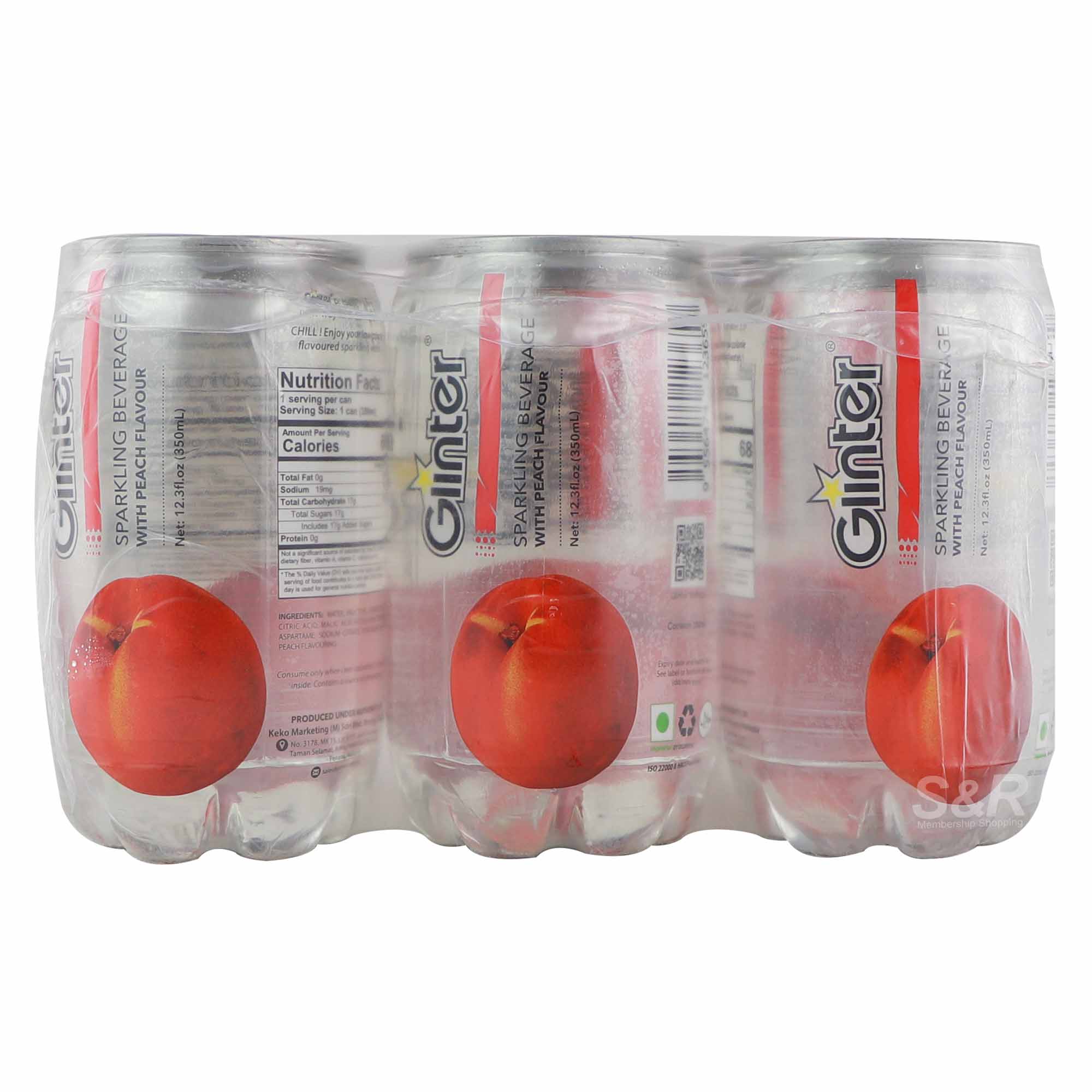 Glinter Sparkling Beverage with Peach Flavor 6 cans